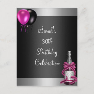 Invitation 30e Anniversaire Ballons Champagne Argent Rose