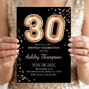 Invitation 30e Anniversaire - Ballons en Or Noir