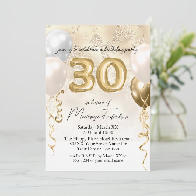 Invitation 30e anniversaire Ballons sur Parties scintillant d (Debout devant)
