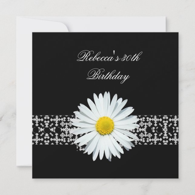 Invitation 30e anniversaire Black White Flower Jaune (Devant)