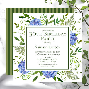 Invitation 30e anniversaire Blue Hydrangeas
