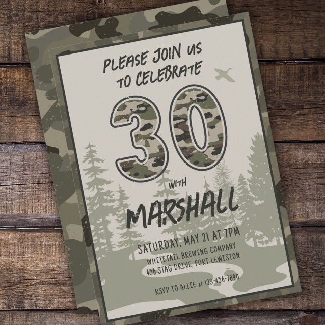 Invitation 30e anniversaire Camouflage Forêt forestière pour  (Créateur téléchargé)