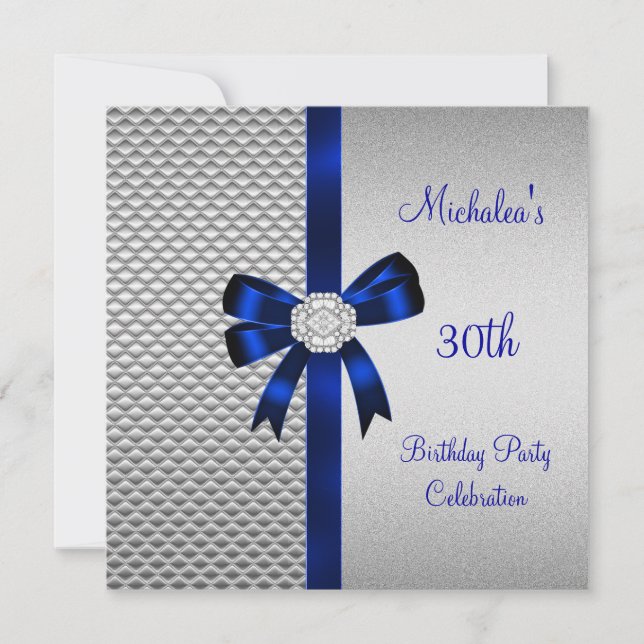 Invitation 30e anniversaire Carreaux d'argent Bleu Diamant Bo (Devant)