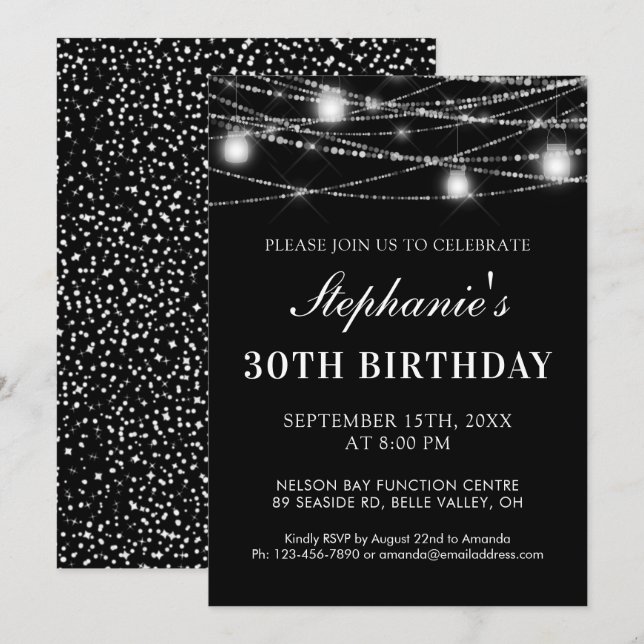 Invitation 30e anniversaire Chaîne Lumières Jars Noir Blanc (Devant / Derrière)