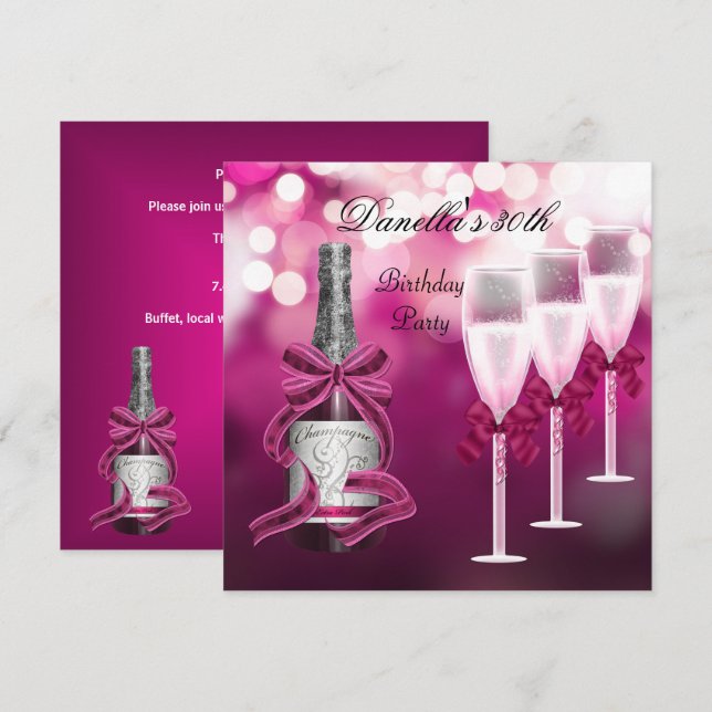 Invitation 30e Anniversaire Champagne Rose Lunettes (Devant / Derrière)