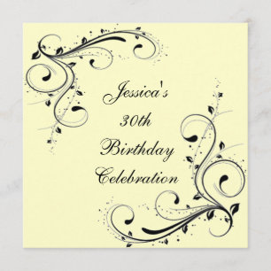 Invitation 30e anniversaire Crème et florale noire