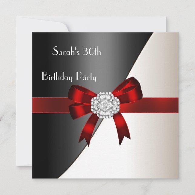 Invitation 30e anniversaire de fête Rouge Blanc Noir Diamant (Devant)