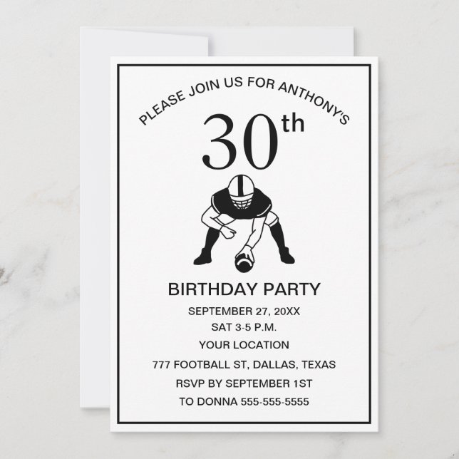 Invitation 30e Anniversaire de la fête Football Black Papa Sp (Devant)