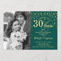 30e anniversaire de mariage avec photo - Vert Or