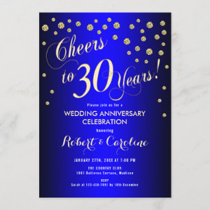 Invitation 30e anniversaire de mariage - Bleu Royal & Or