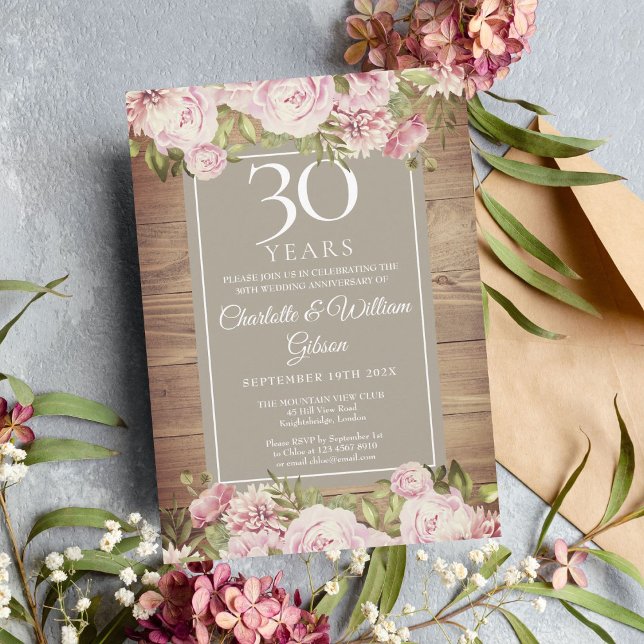Invitation 30e anniversaire de Mariage Boho Rustic Roses (Créateur téléchargé)