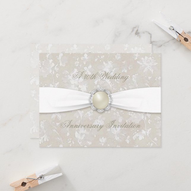 Invitation 30e anniversaire de mariage Damassé élé (Devant/Arrière en situation)