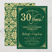 30e Anniversaire de Mariage Émeraude Vert Or Damas