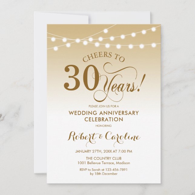Invitation 30e anniversaire de mariage - Or Blanc (Devant)
