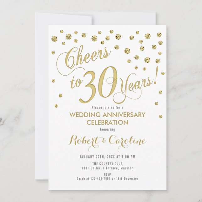 Invitation 30e anniversaire de mariage - Or et bla (Devant)