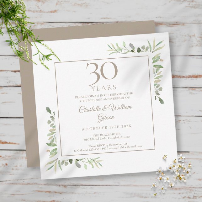 Invitation 30e anniversaire de mariage Pearl Greenery Florale (Créateur téléchargé)