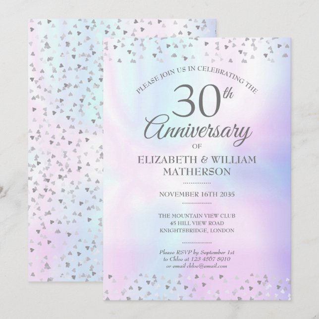 Invitation 30e anniversaire de Mariage Pearl Hearts Confetti  (Devant / Derrière)