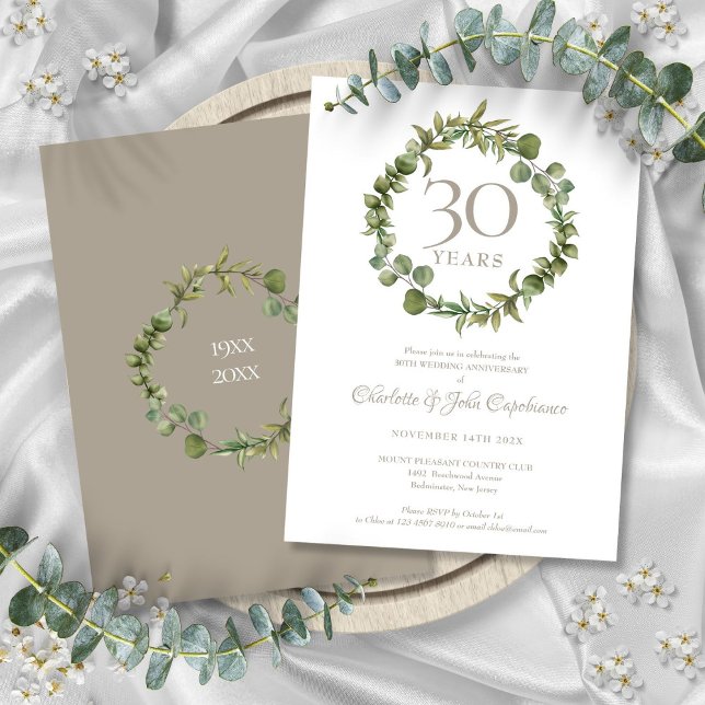Invitation 30e Anniversaire de Mariage Perle Vert de la Forêt (30th Pearl Wedding Anniversary Woodland Greenery Invitation)