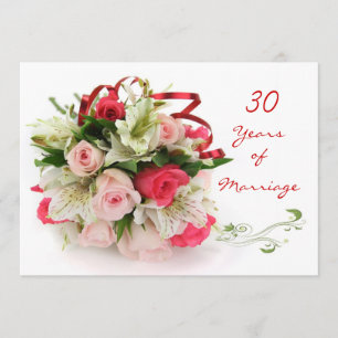 Invitation 30e anniversaire de mariage.  Roses et lys