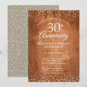 Invitation 30e Anniversaire de Perle Cœurs en Bois Rustique C