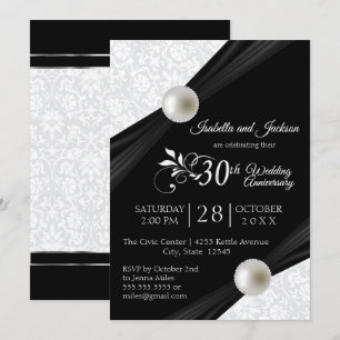 Invitation 30e anniversaire de perles design - noir et blanc