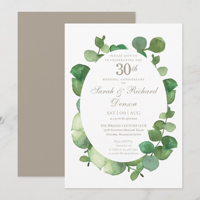 Invitation 30e anniversaire de perles Eucalyptus Boho verdure (Devant / Derrière)
