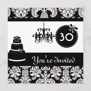 Invitation 30e anniversaire de réception de Damas noirs et bl