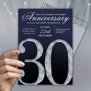 Invitation 30e Anniversaire Diamant Argent Bleu Marine