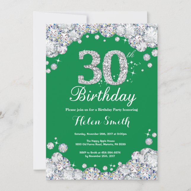 Invitation 30e anniversaire Diamant vert et argent (Devant)