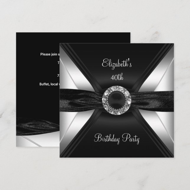 Invitation 30e Anniversaire Diamond Image noir blanc argent (Devant / Derrière)