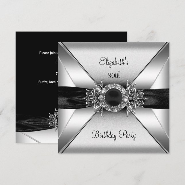 Invitation 30e anniversaire Diamond Jewel Black White Silver (Devant / Derrière)