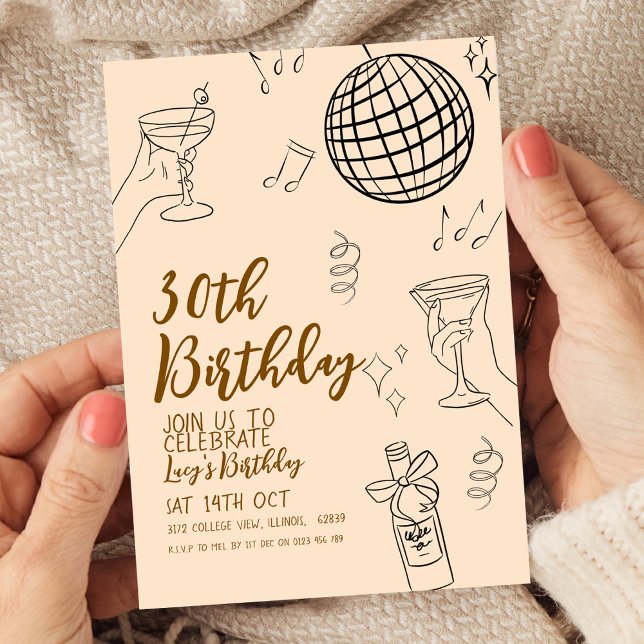 Invitation 30e anniversaire Disco Ball and Cocktails (Créateur téléchargé)