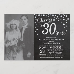 Invitation 30e anniversaire du Mariage Chalkboard Black Silve