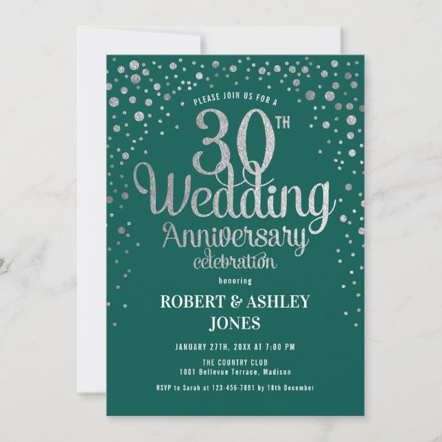 Invitation 30e anniversaire du Mariage - Emerald Green & Silv (Devant)