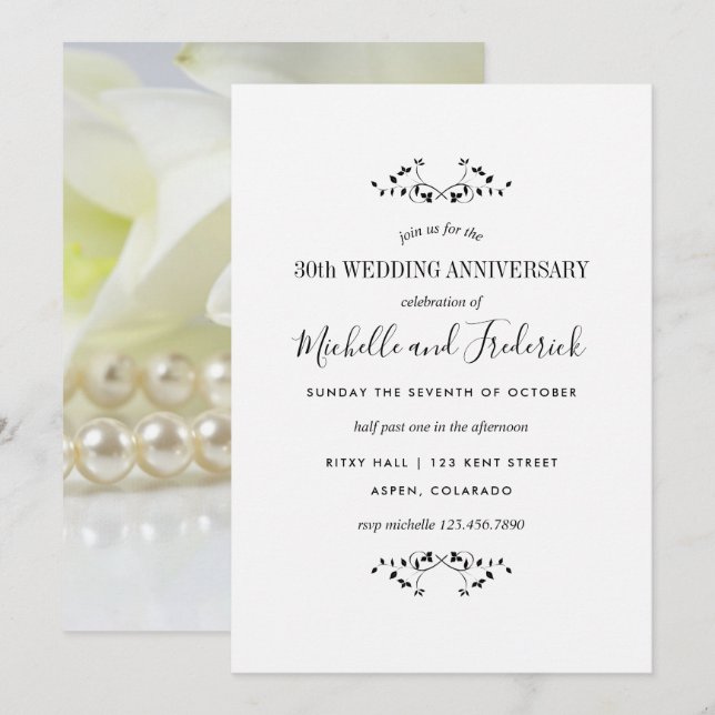 Invitation 30e anniversaire du Mariage Pearl Personnalisé (Devant / Derrière)