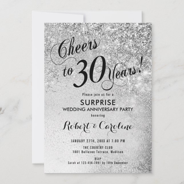Invitation 30e anniversaire du Mariage surprise - Argent (Devant)