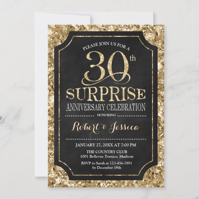 Invitation 30e anniversaire du Mariage surprise - Black Gold (Devant)