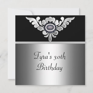 Invitation 30e anniversaire Elegant Black Silver Bijou blanc