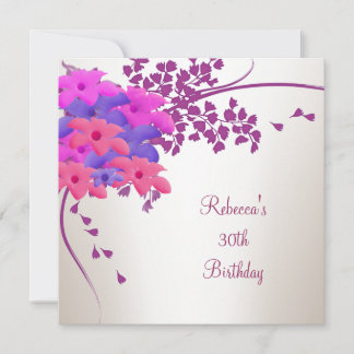 Invitation 30e Anniversaire Élégant Fleurs Blanches Roses Vio