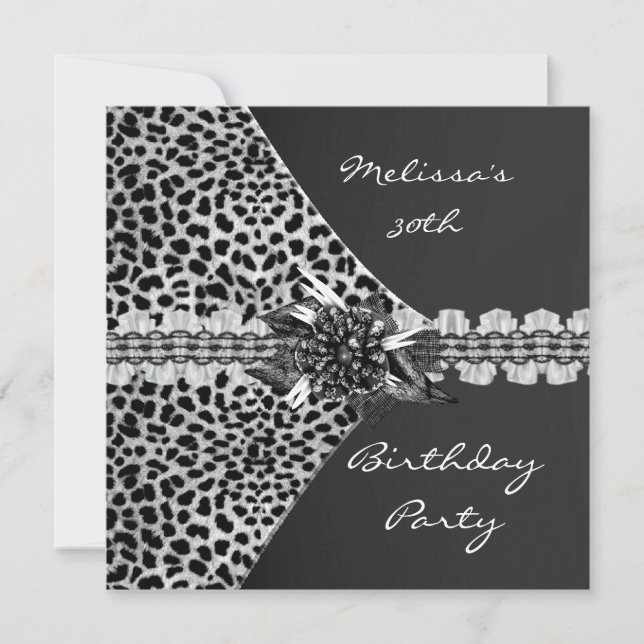 Invitation 30e anniversaire Elegant Léopard gris-noir frilly (Devant)