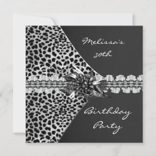 Invitation 30e anniversaire Elegant Léopard gris-noir frilly