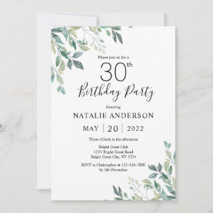 Invitation 30e anniversaire Elégant vert Eucalyptus verdure