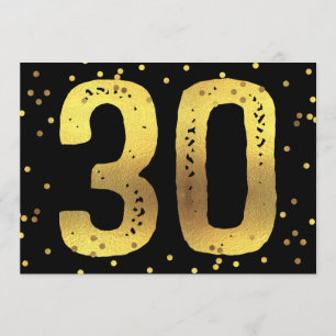 Invitation 30e anniversaire Faux Gold Foil Confetti Noir
