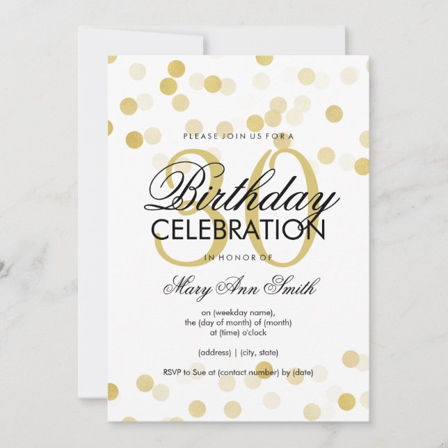 Invitation 30e anniversaire Faux Gold Foil Parties scintillan (Devant)