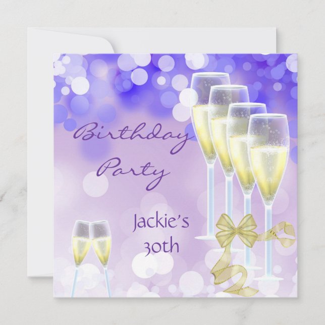Invitation 30e Anniversaire Fête de Champagne Violet Lunettes (Devant)