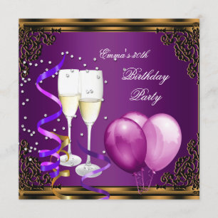 Invitation 30e Anniversaire Fête de Plum violet Ballons d'or