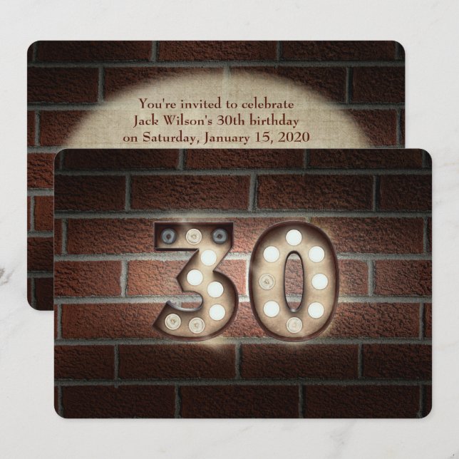 Invitation 30e anniversaire Fête-marquee lumières sur brique (Devant / Derrière)