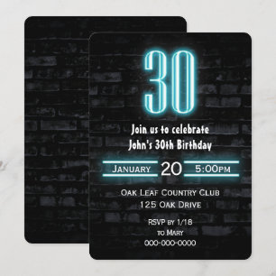 Invitation 30e anniversaire fête néon Connexion en brique
