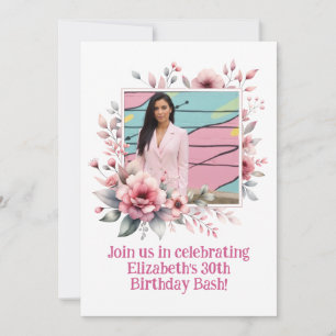 Invitation 30e anniversaire fête Photo personnalisée Cadre fl