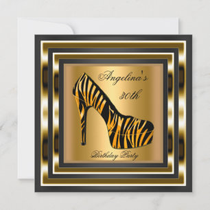 Invitation 30e Anniversaire Fête Zebra Wild Black Gold Chauss